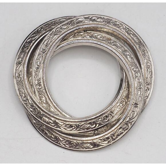 Brooch Pin Silver Tone Interlocking Rings - Picture 1 of 6